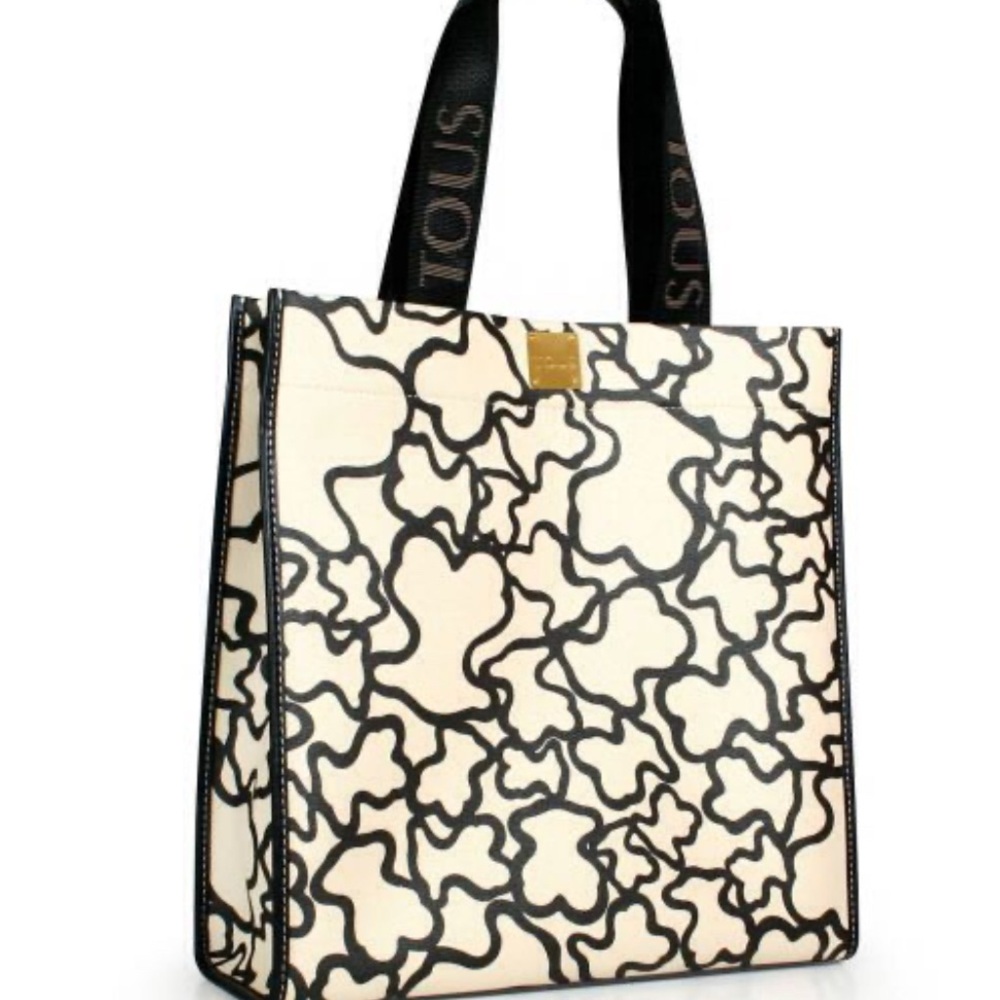 Tous Black and Cream Tote with Gold Accents
